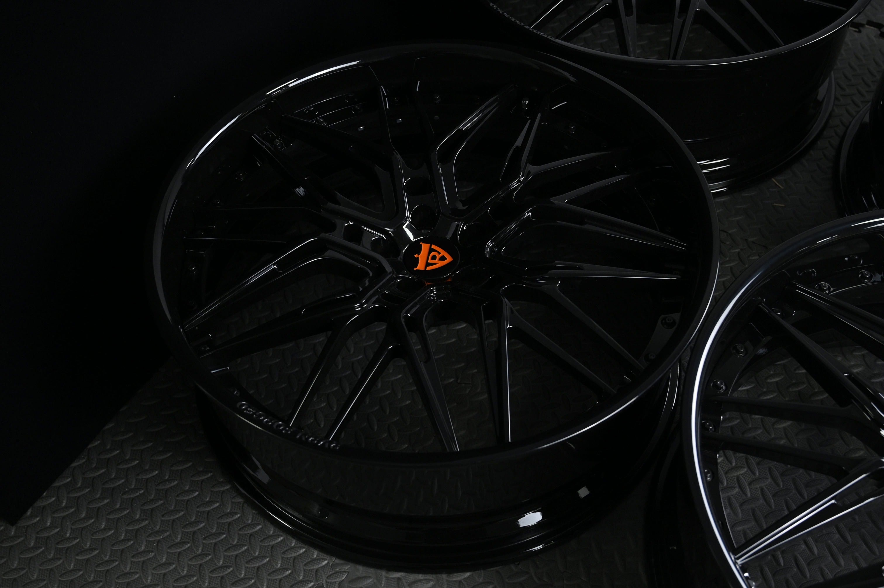 Chrysler 300s 24inch deep dish black and orange wheels-custom aftermarket forged 2pc rims-RVRN Forged T081 series