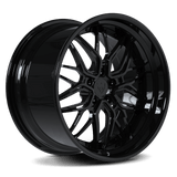 Custom forged black RV-T081 step lip wheel for Dodge Challenger Hellcat by RVRN Wheels, machined from aerospace-grade 6061-T6 aluminum.