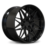 Custom forged 2-piece deep dish wheel in sleek black finish, designed for Corvette C8 and Z06 models.
