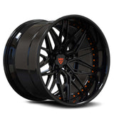 hellcat challenger forged black and orange wheels, RVRN RV-T081 custom forged 2-piece deep dish rims series