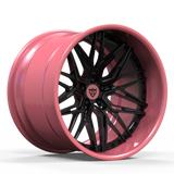 Custom deep dish RV-T081 pink and black forged wheel showcasing a stylish design for high-performance vehicles.