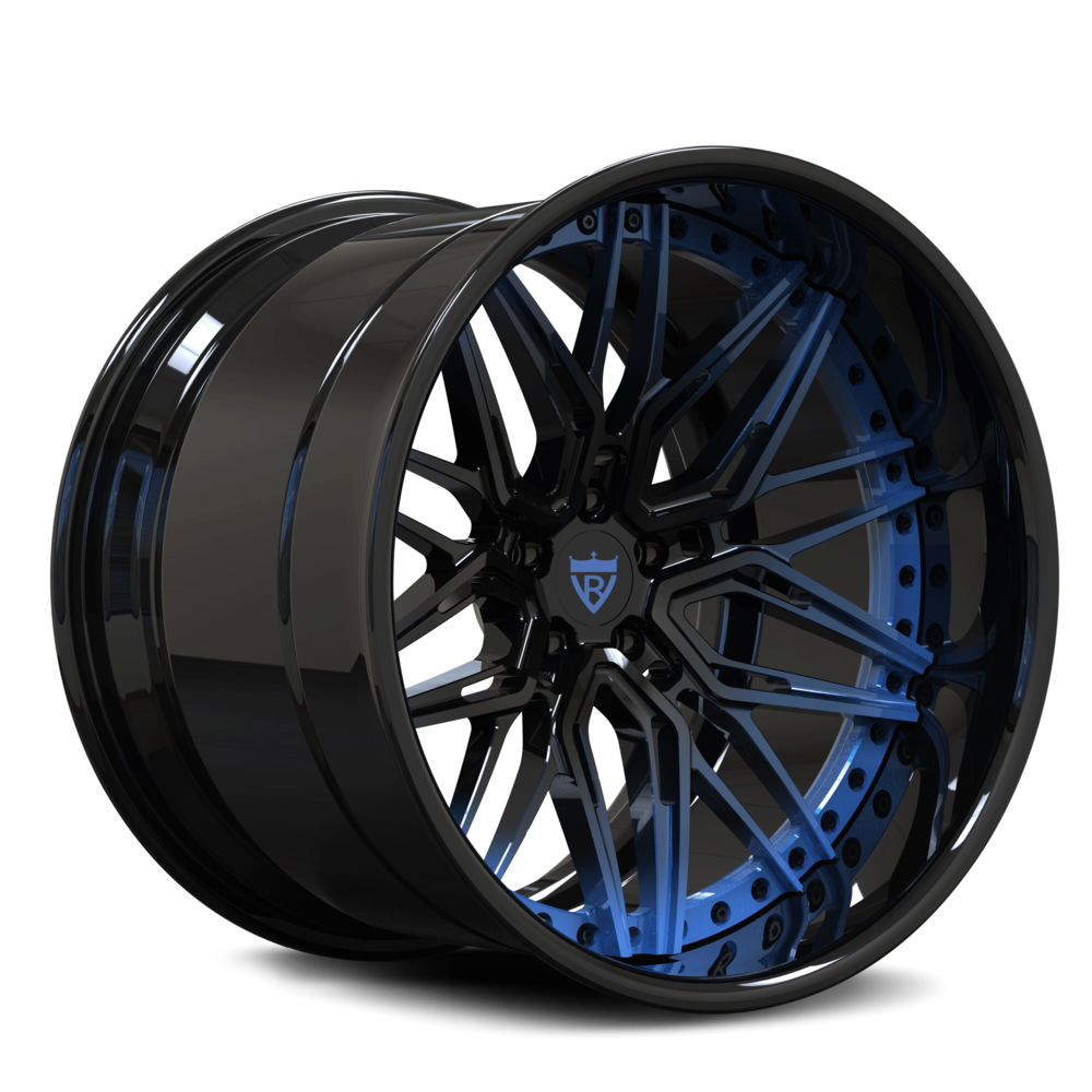 Deep dish custom forged 2-piece blue and black wheel RV-T081, perfect for unique vehicle aesthetics and performance.