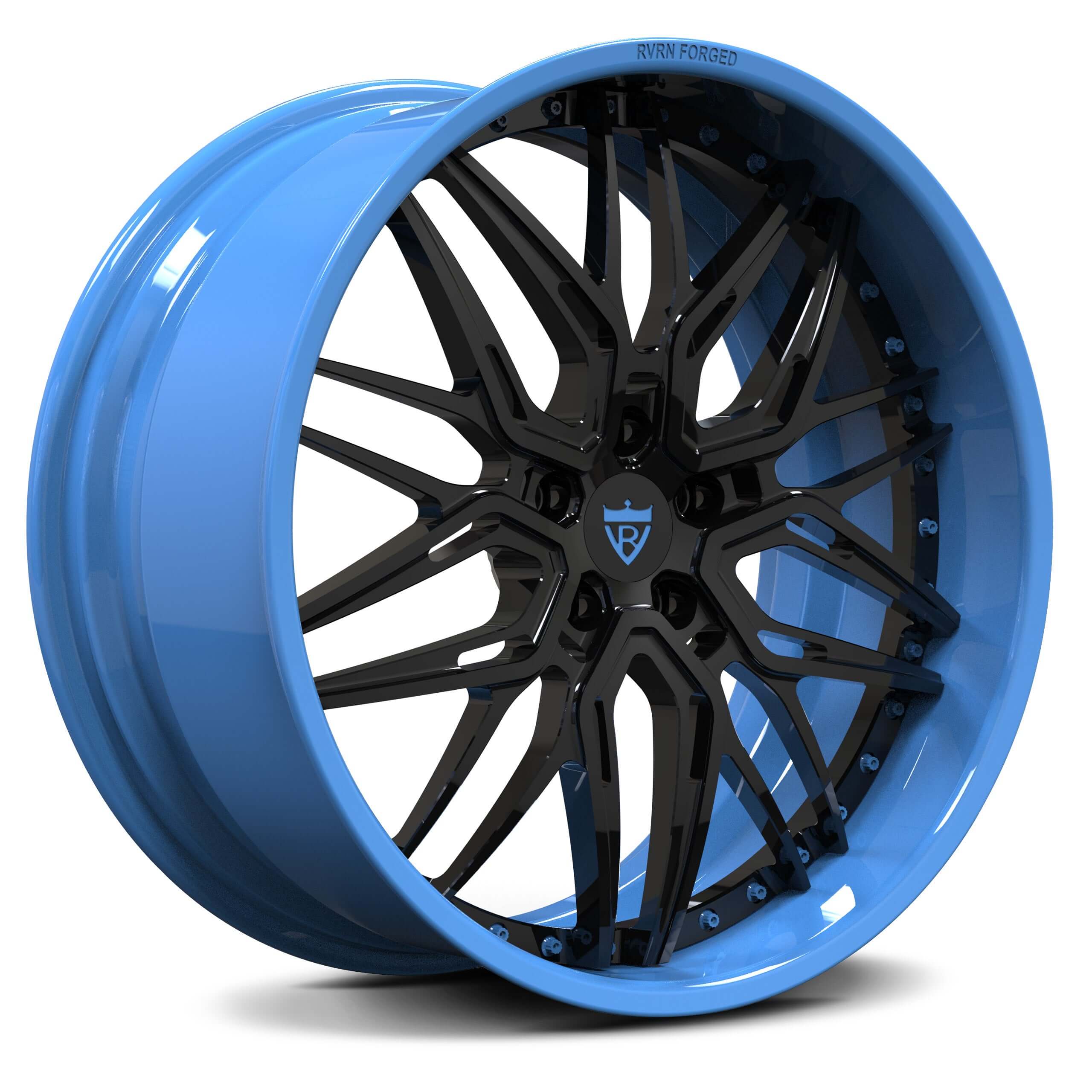 T081-Chevrolet Corvette C1-C8 Wheels&Rims-Deep dish custom forged aftermarket blue and black rims