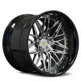 Custom forged black and chrome Jeep Wrangler wheels with deep dish styling.