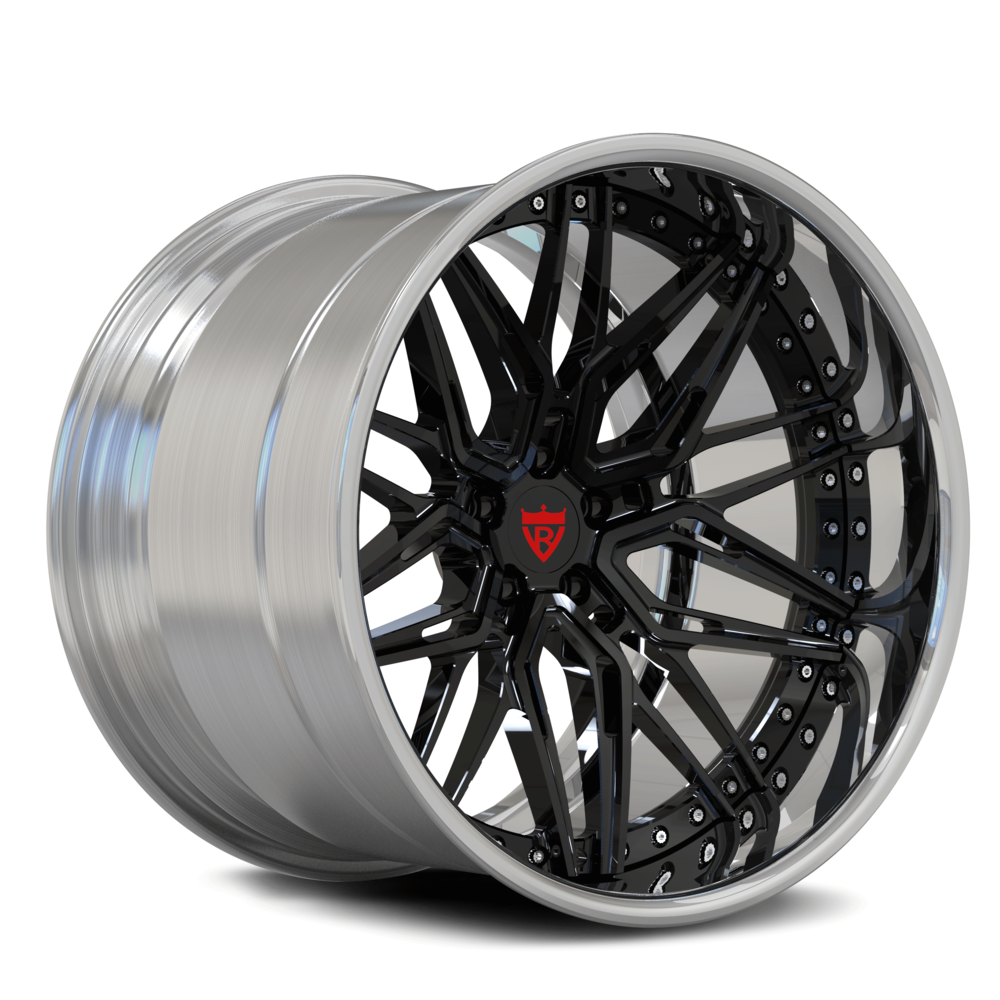 Detailed view of custom forged 2-piece green Jeep Wrangler deep dish wheel.