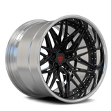 Detailed view of custom forged 2-piece green Jeep Wrangler deep dish wheel.