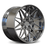 Custom forged 2-piece deep dish wheel design, perfect for Corvette C8 and Z06, featuring a sleek chrome finish.