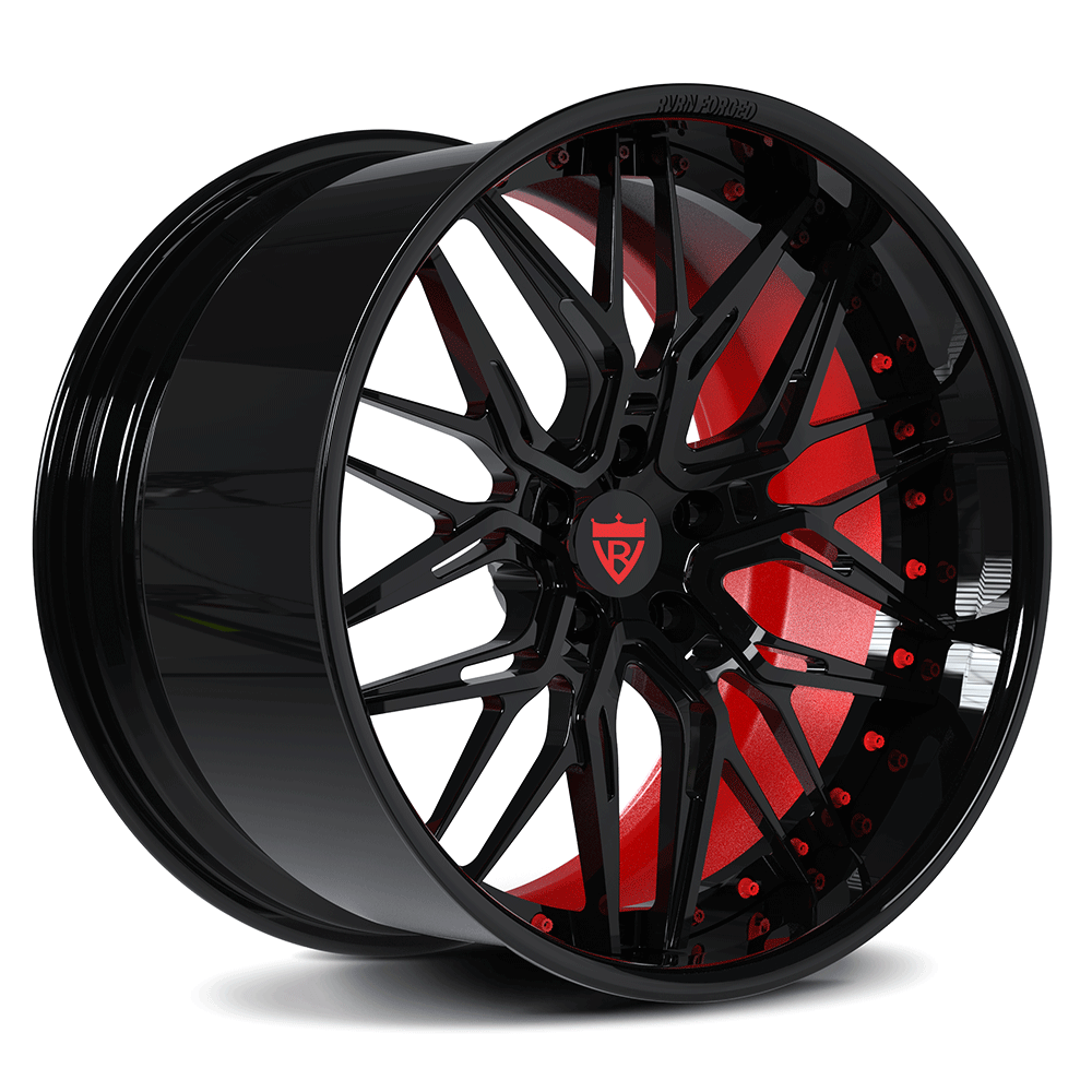 Red and black custom corvette c8 z06 deep dish wheels ,RVRN RV-T081 custom forged 2-piece rims series