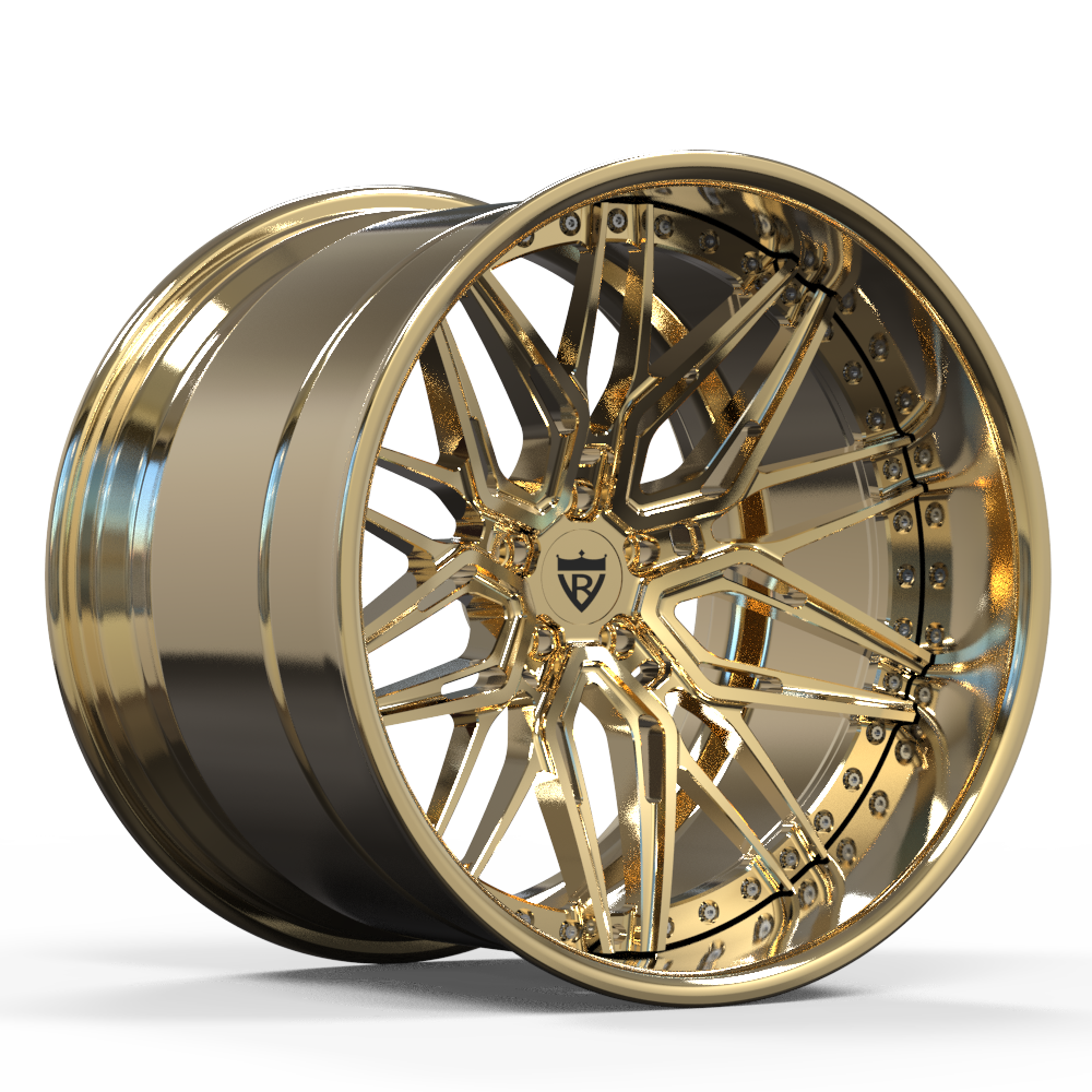 RVRN custom 3-piece forged gold wheel rim, highlighting precision craftsmanship