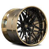 Top-down view of RVRN 3-piece forged gold wheels RV-T081 series for luxury car