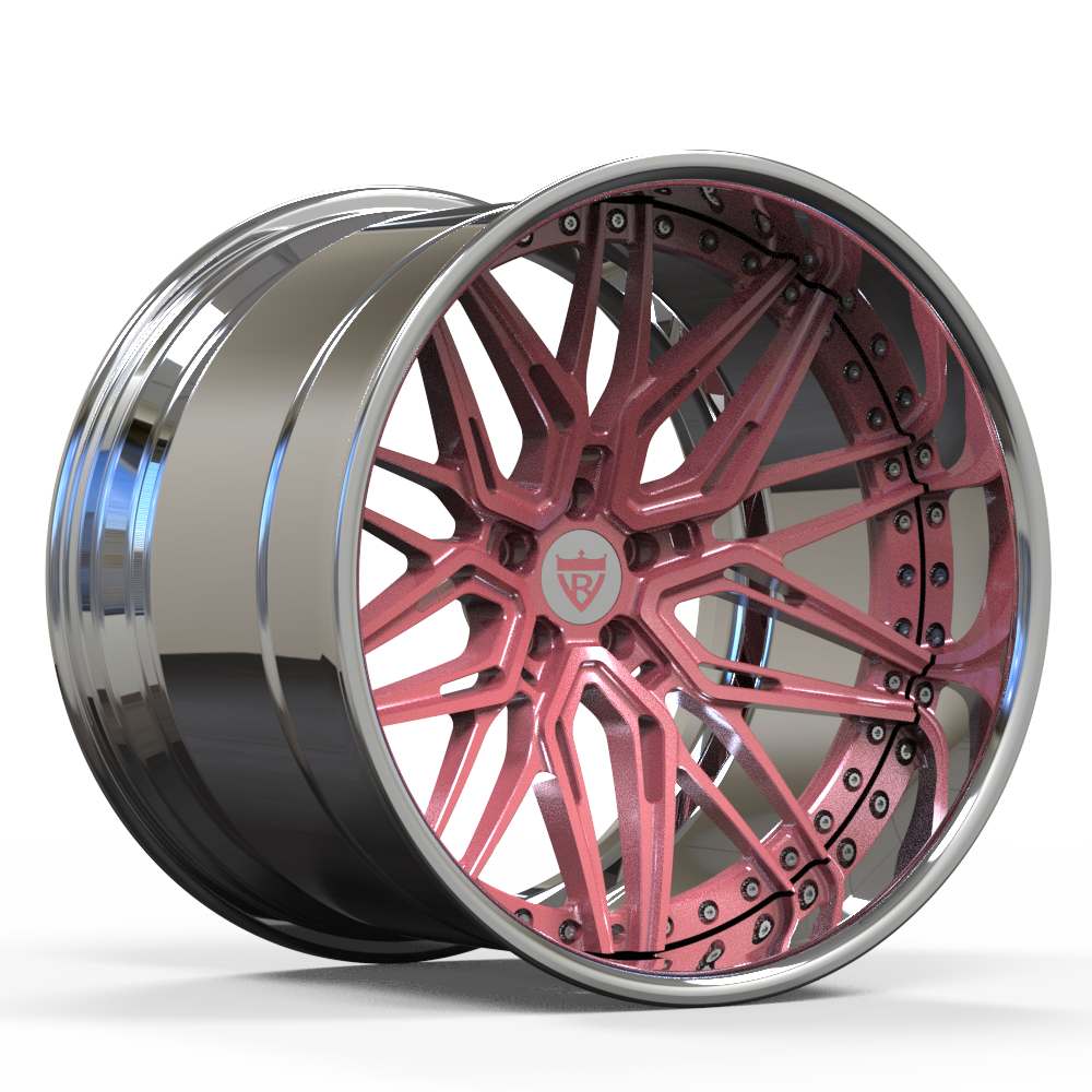 Custom deep dish forged wheels showcasing pink and black design, RV-T081 series rims for luxury vehicles.