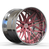 Custom deep dish forged wheels showcasing pink and black design, RV-T081 series rims for luxury vehicles.