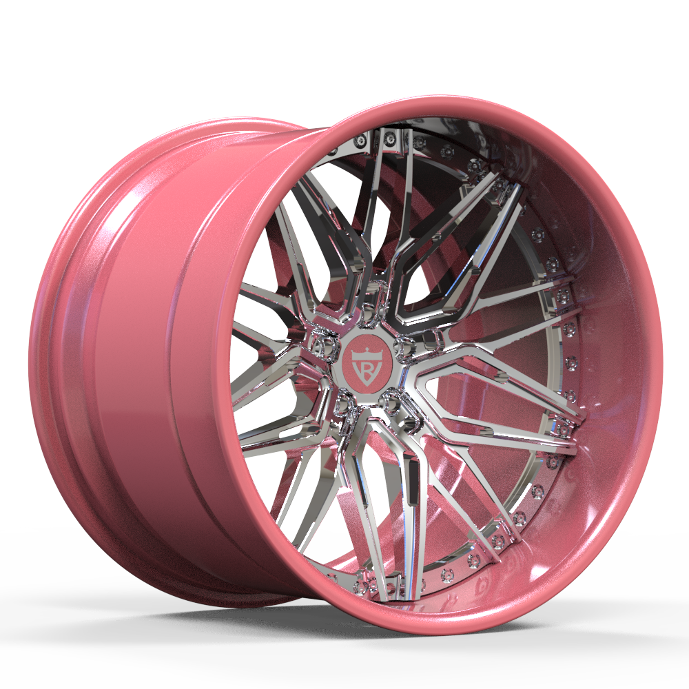 Custom RV-T081 pink and black deep dish forged wheel, perfect for high-performance vehicles.