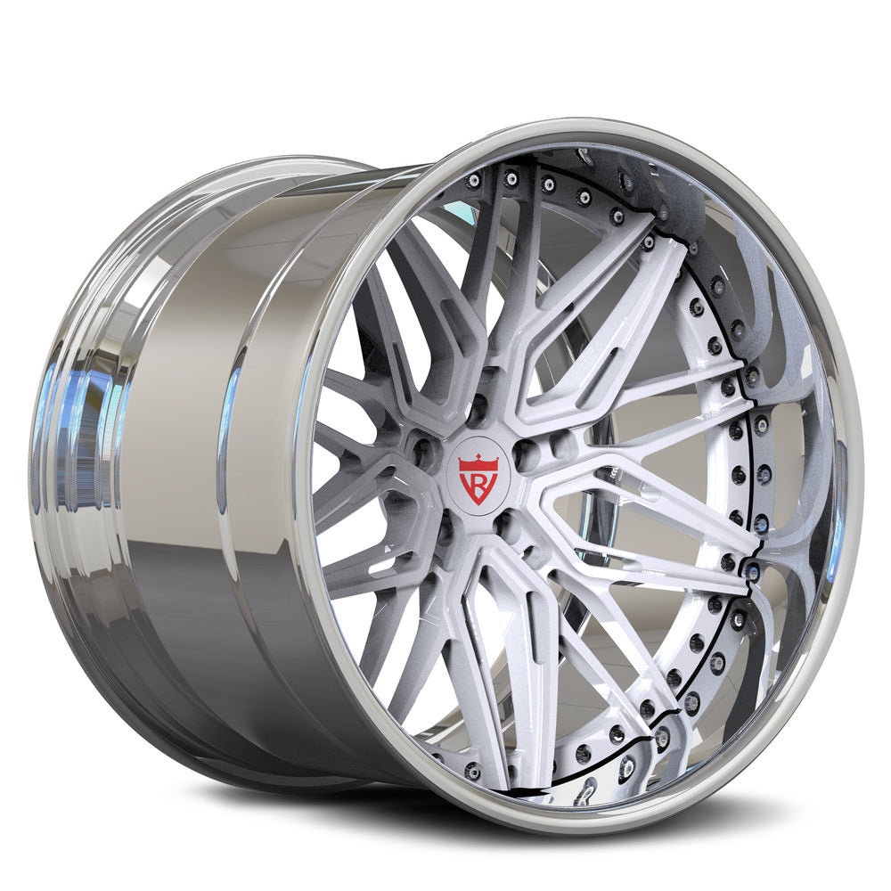 Custom white and chrome 2-piece forged wheel RV-T081 – deep dish design render