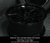 Custom forged black RV-T081 step lip wheel for Dodge Challenger Hellcat by RVRN Wheels, machined from aerospace-grade 6061-T6 aluminum.