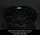 Custom forged black RV-T081 step lip wheel for Dodge Challenger Hellcat by RVRN Wheels, machined from aerospace-grade 6061-T6 aluminum.