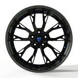 Custom forged RV-DC04 wheel with black finish and blue accents, perfect for Corvette C8 and other vehicles.