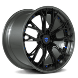 Custom forged wheel RV-DC04 in gray and black with blue accents, ideal for Corvette C8 and other vehicles.