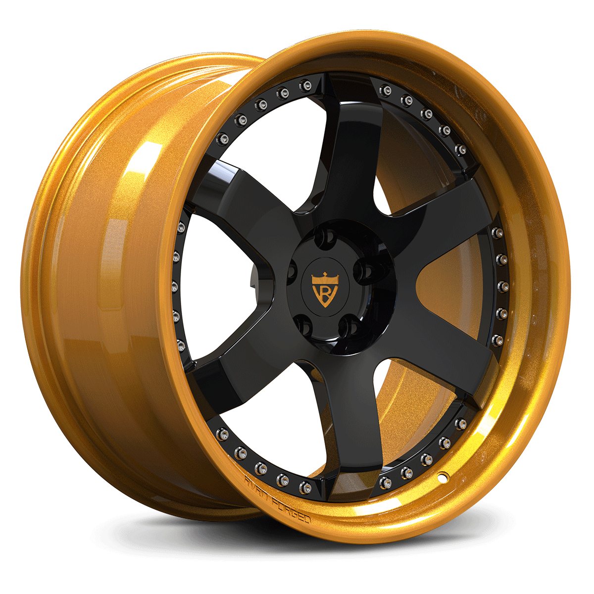 Black center with Transparent Bronze lip forged 2-piece wheels, RVRN step lip forged design.