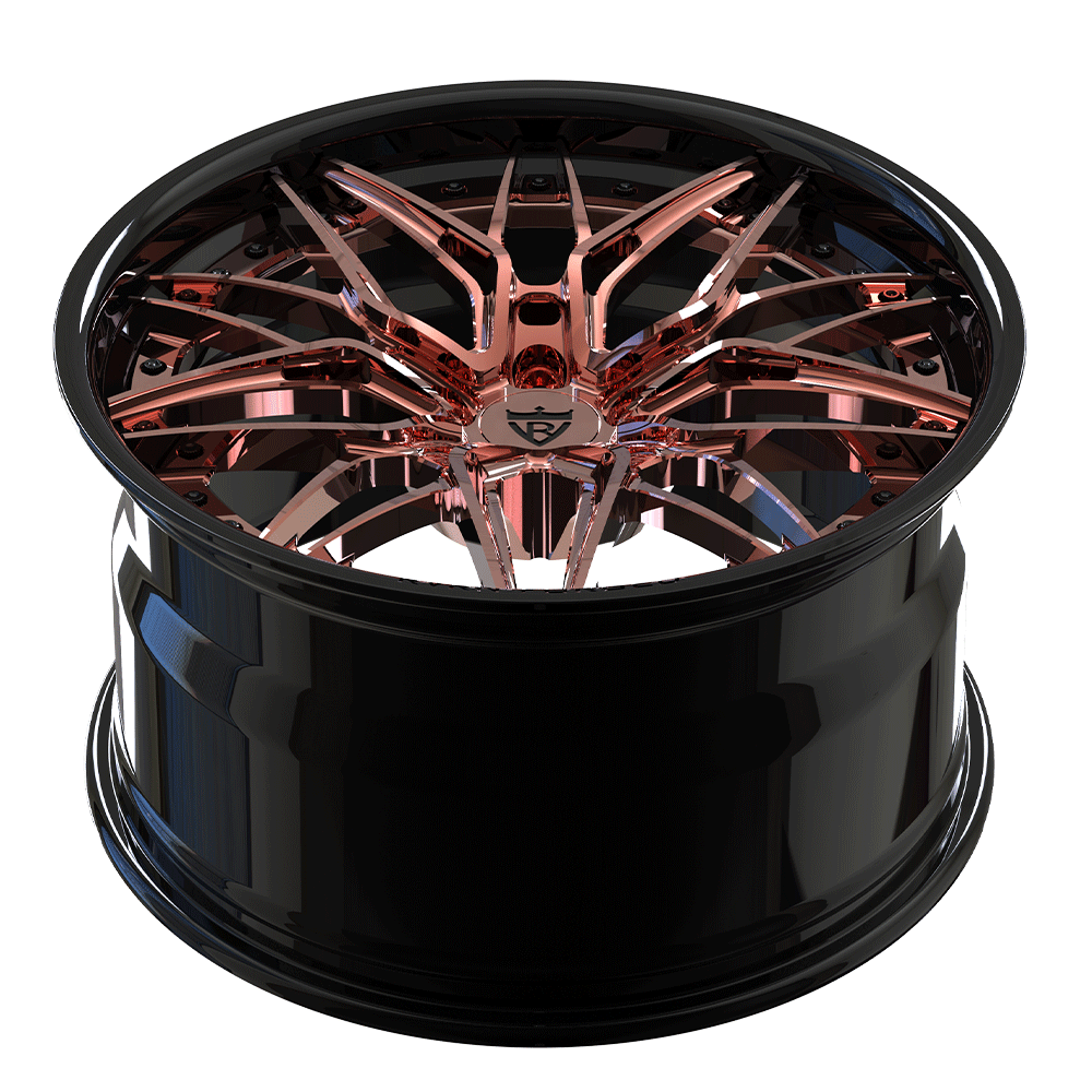 Custom forged 2-piece rose gold wheel for Toyota Supra A90, featuring intricate design and modern finish.