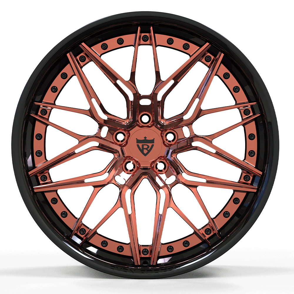 Custom forged 2-piece rose gold wheels for Toyota Supra A90, featuring unique design and aerospace-grade aluminum.