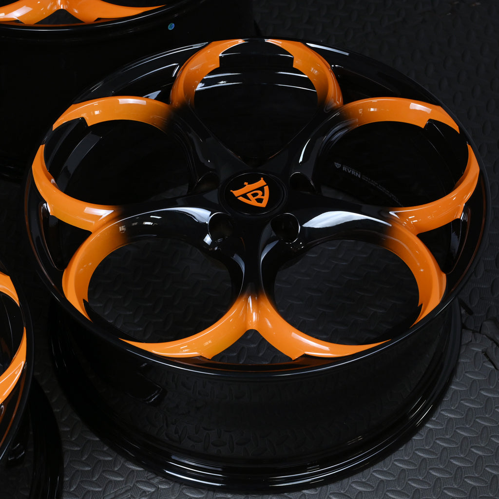2023 Corvette C7 Z51 Wheels-custom aftermarket performance rims-orange and black forged 1pc series-RVRN Forged