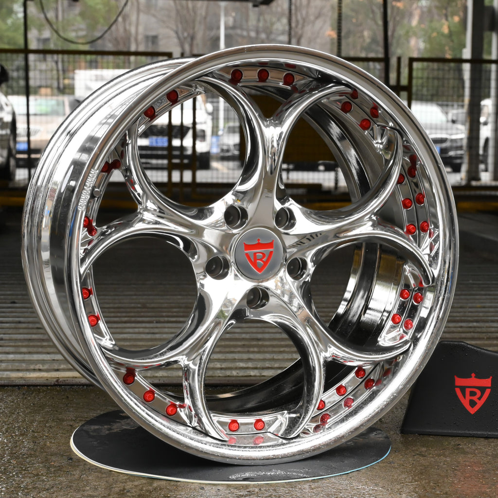 2023 Corvette C8 z51 Custom Aftermarket Chrome Wheels&Rims:RV-DS016-chrome and red rims