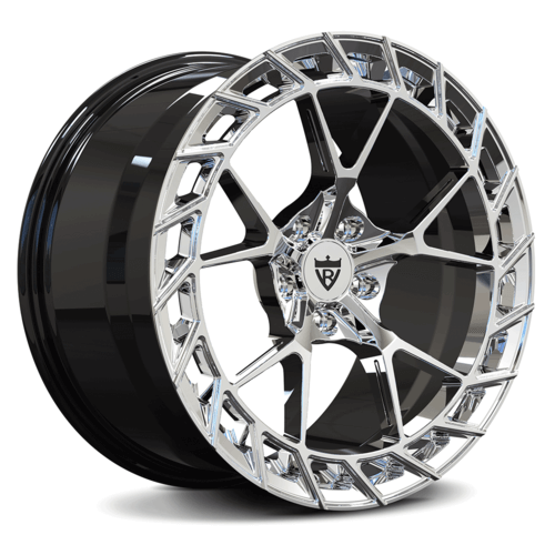 Custom forged monoblock wheel MC23 for Corvette C8, chrome finish, aerospace-grade aluminum, OEM TPMS compatible.