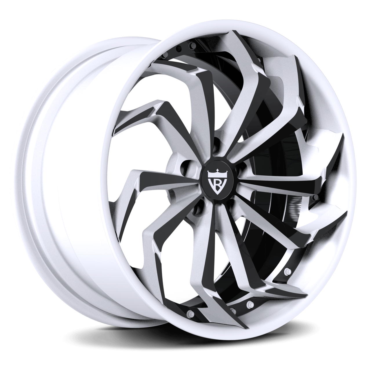 Custom Forged 2-Piece RV-DC06 Wheel in Black and White for Corvette C8, Aerospace-grade Aluminum, 20-inch and 21-inch Rims