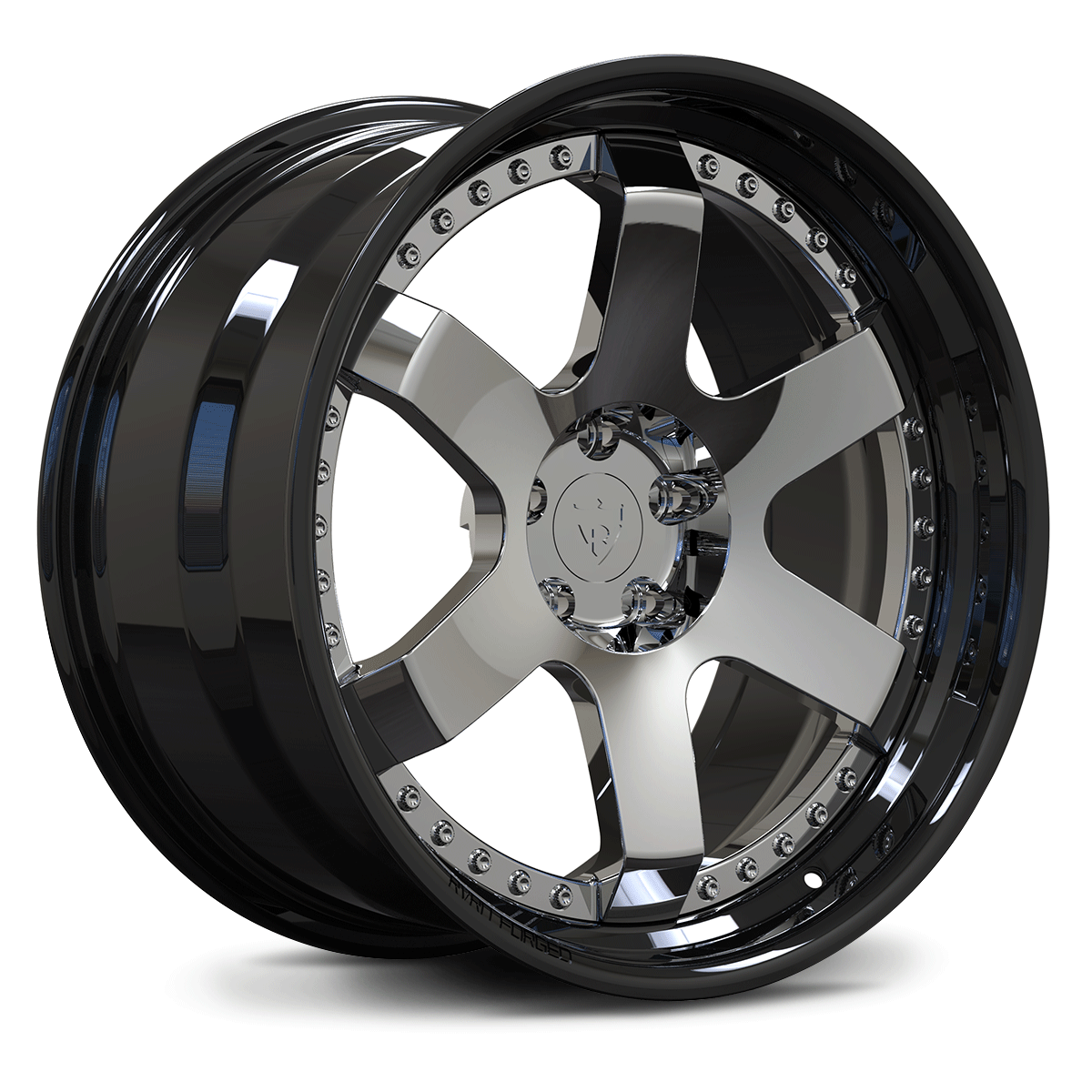 Black and Chrome RVRN forged 2-piece wheels – step lip design for luxury performance fitment.