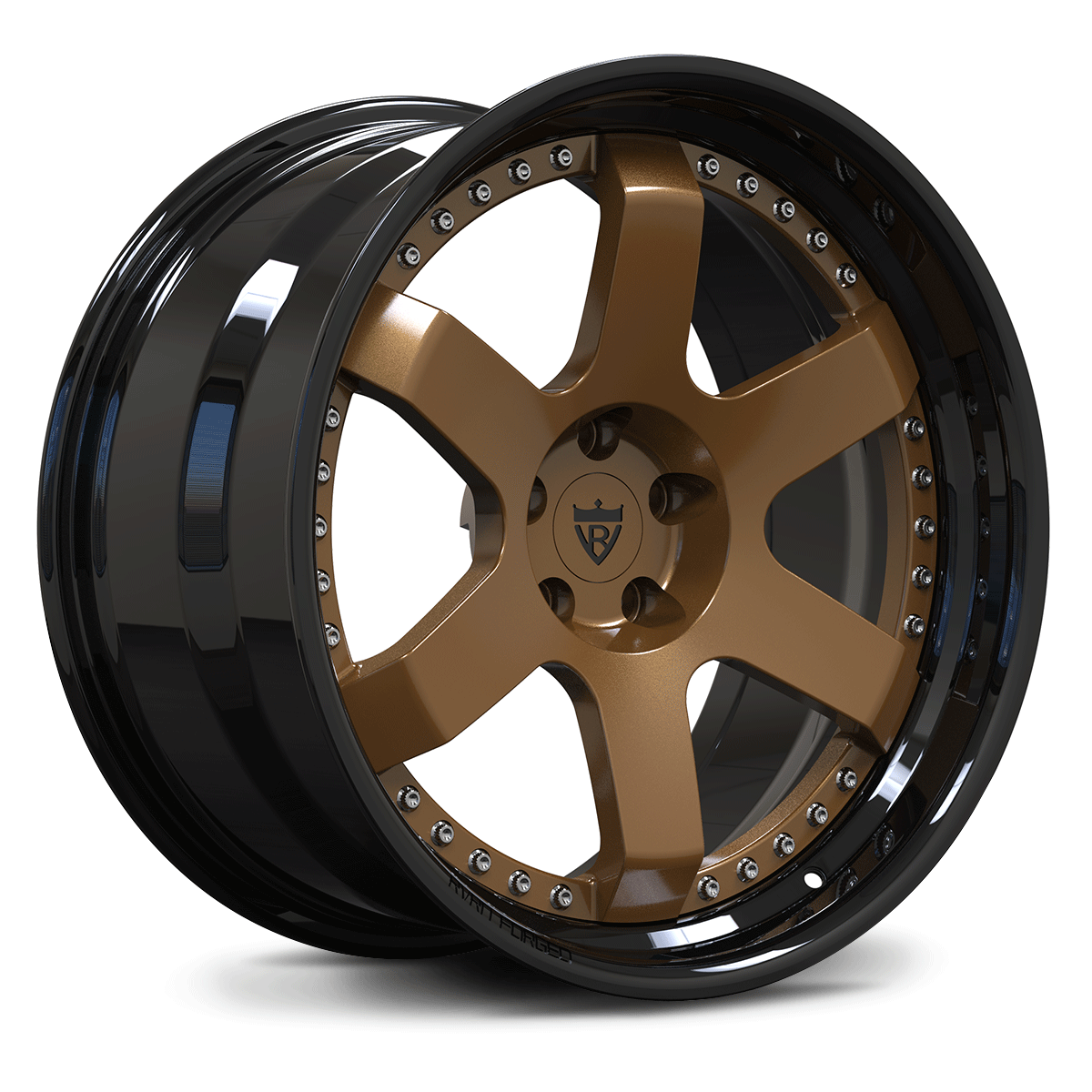 Transparent Bronze center with Black barrel forged 2-piece wheels, RVRN RV-DS01 deep lip style.
