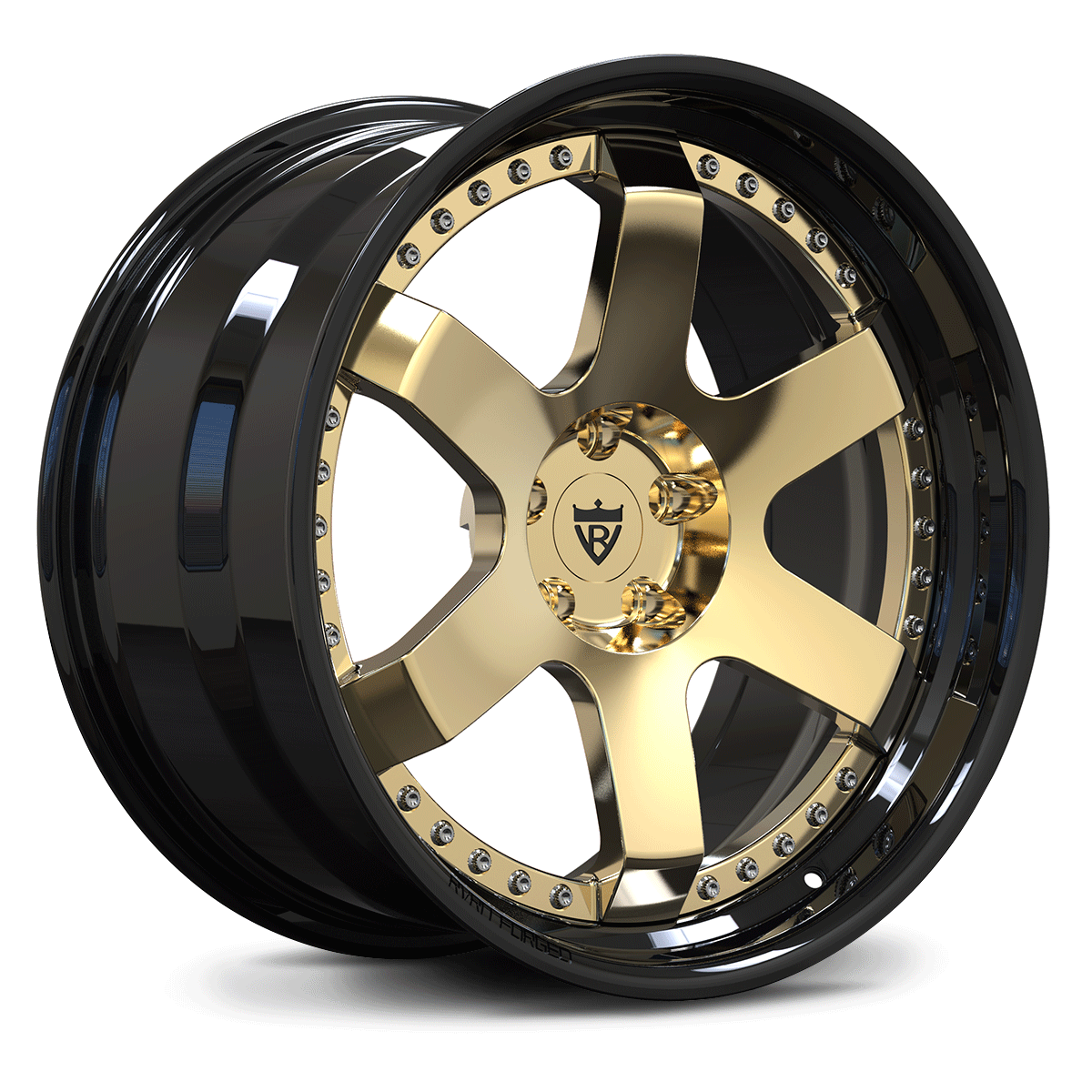 Black and Polished Frozen Gold forged 2-piece wheels, RVRN RV-DS01 step lip performance rims.