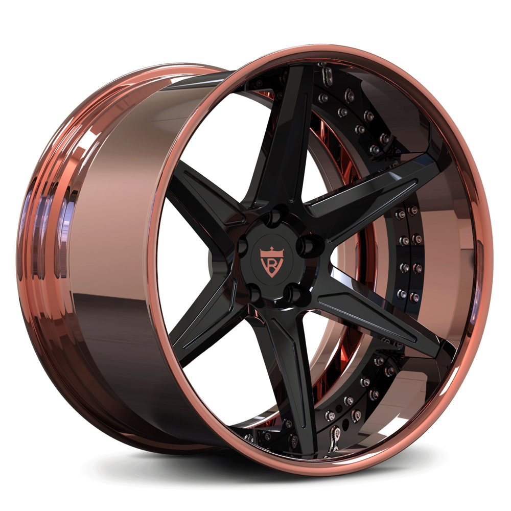 CUSTOM FORGED 2-PIECE DEEP CONCAVE WHEELS: RV-DC19 in black and copper finish showcasing deep concave design.