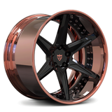 CUSTOM FORGED 2-PIECE DEEP CONCAVE WHEELS: RV-DC19 in black and copper finish showcasing deep concave design.