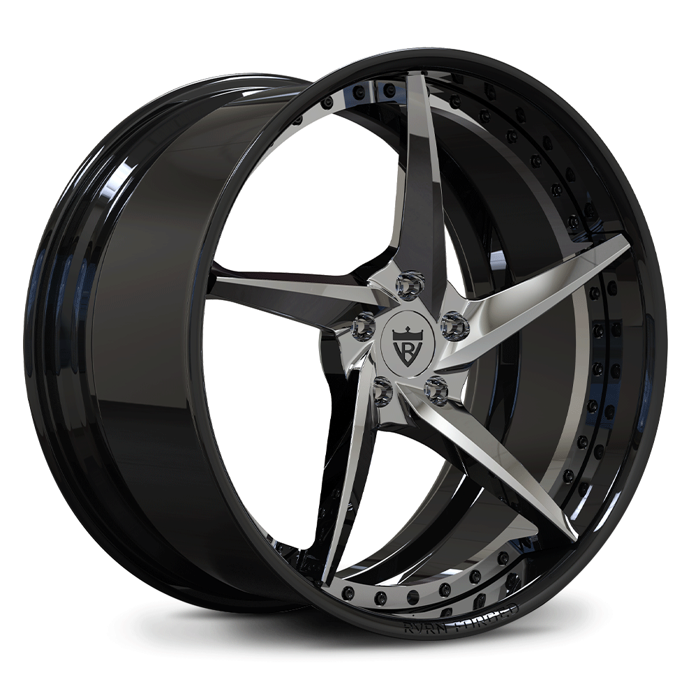 Custom forged 5 spoke concave wheel in black and chrome finish, perfect for C8 Corvette Z51 and aftermarket applications.