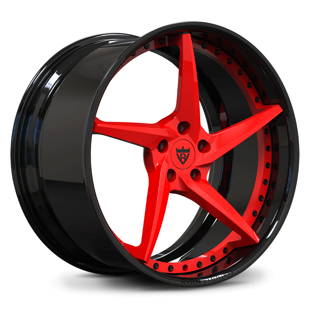 Custom 5 spoke concave wheel with black and red finish, compatible with C8 Corvette Z51 and aftermarket uses.