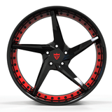 Custom forged 5 spoke concave wheel with black finish and red accents, perfect for C8 Corvette Z51 or aftermarket use.