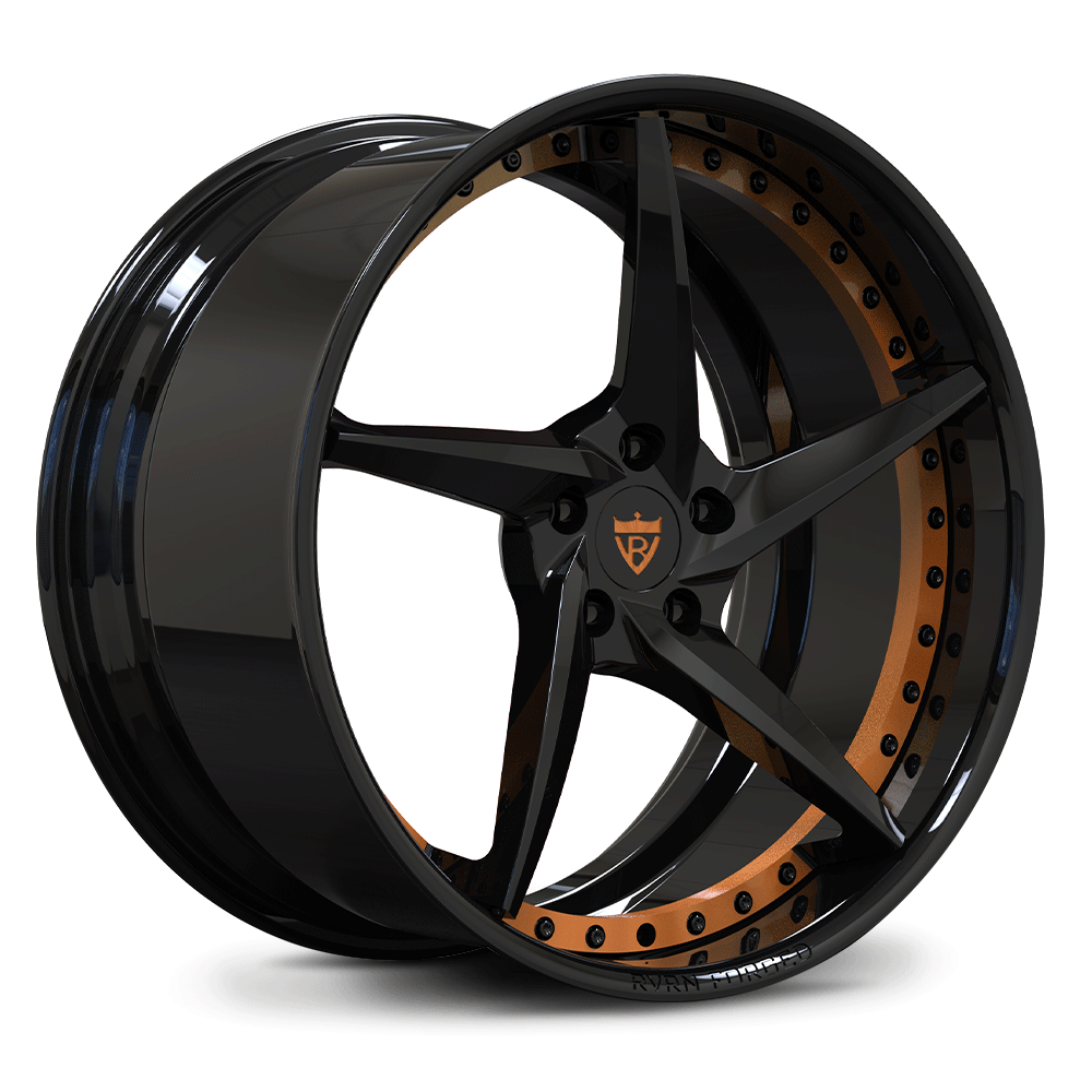 Custom forged 5 spoke wheel in black finish with bronze accents, designed for C8 Corvette Z51 and other vehicles.