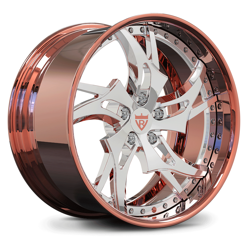 Custom forged rose gold wheels with deep dish design for Dodge Charger Hellcat.