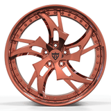 Custom forged rose gold 2-piece wheel design, perfect for Dodge Charger Hellcat and deep dish rims.