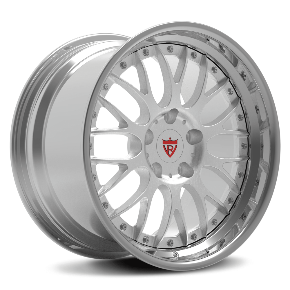 Custom 2-piece forged wheels RV-DC56, featuring a sleek silver finish and deep dish design for enhanced performance.