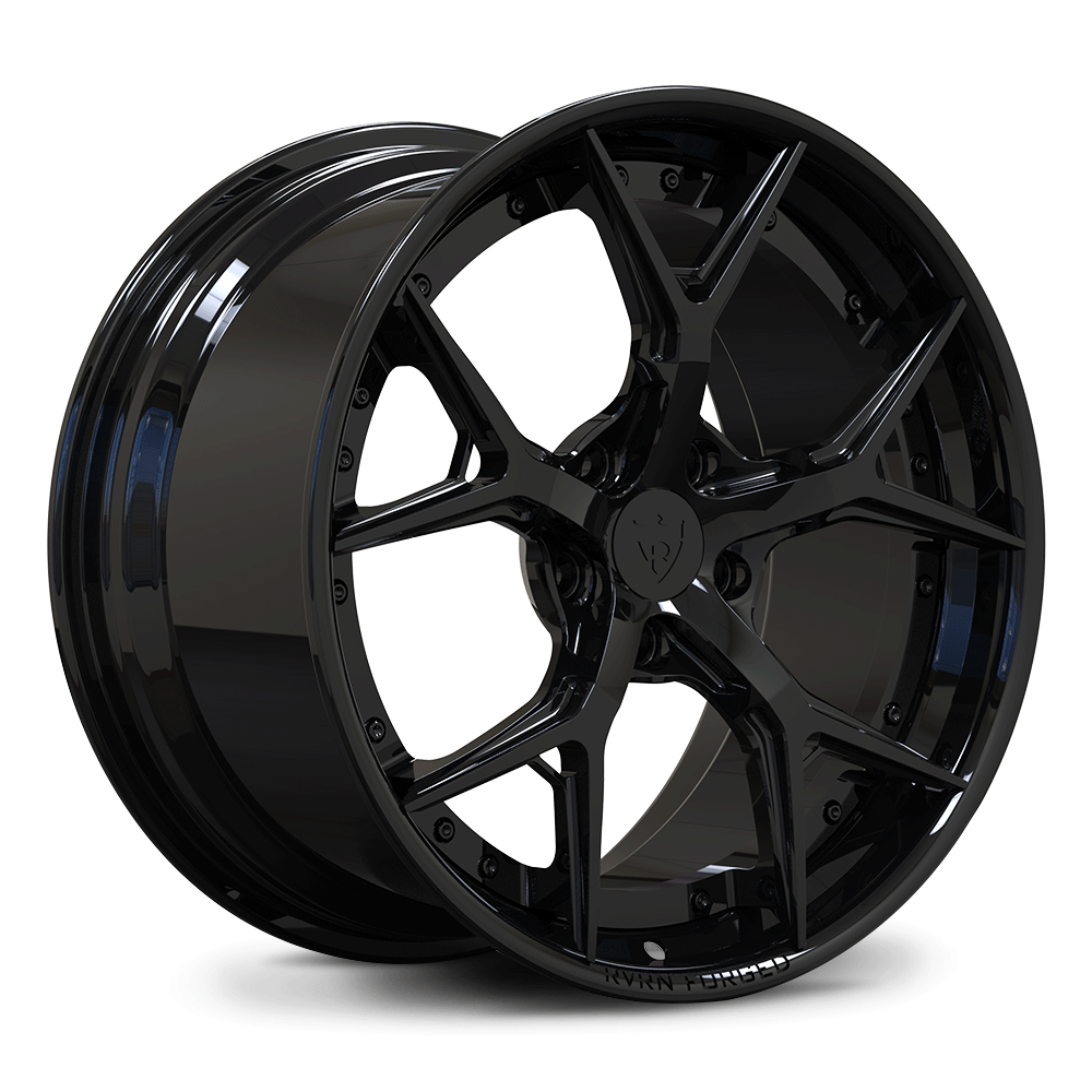 Custom forged 2-piece wheels for C6 Corvette, black finish, lightweight aerospace-grade aluminum, 17-26 inch options.