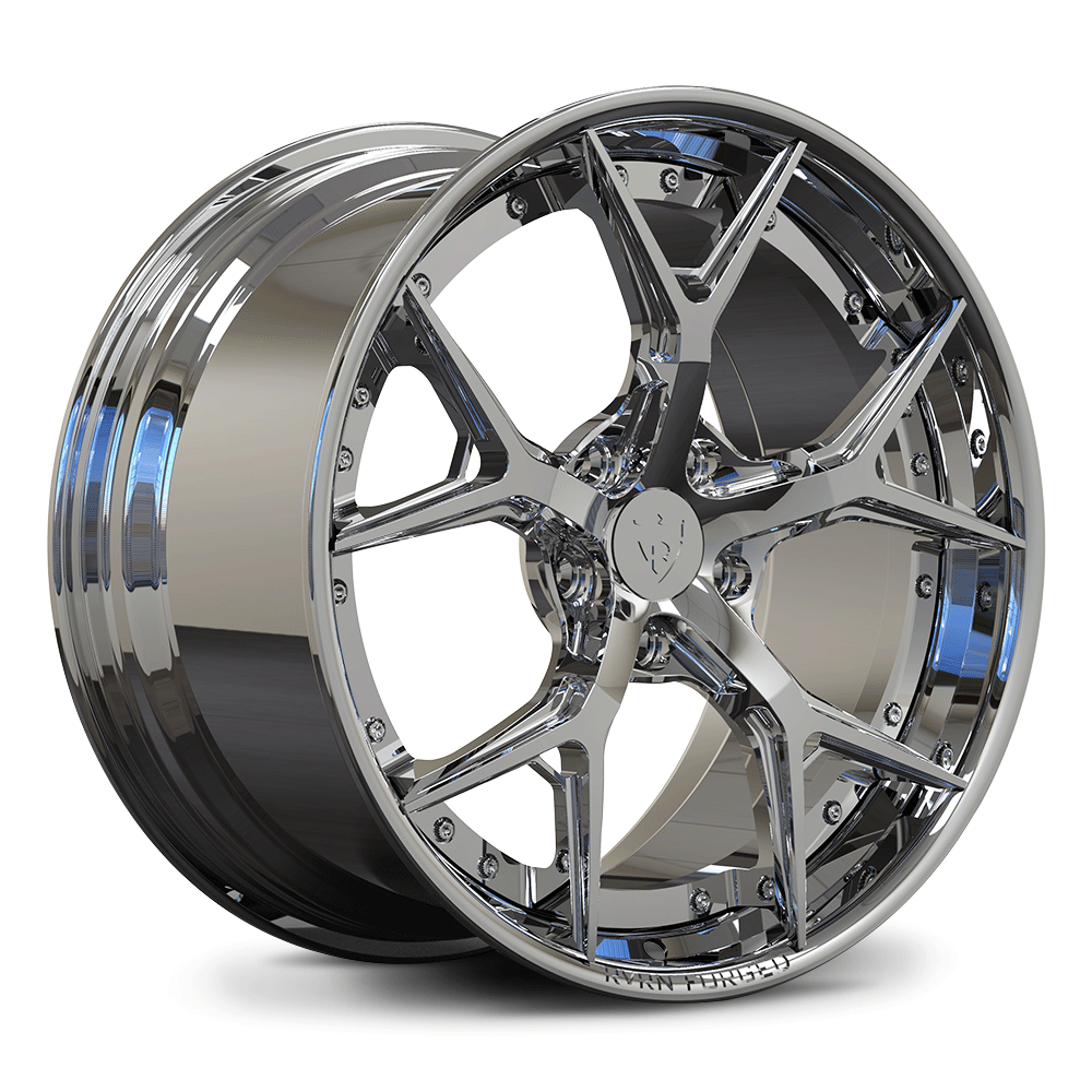 Custom forged chrome wheel design for C6 Corvette, showcasing intricate spokes and polished finish.