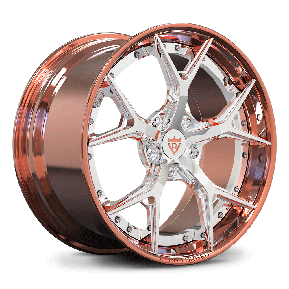 Custom forged 2-piece wheels in rose gold finish, perfect for C6 Corvette aftermarket and customized applications.