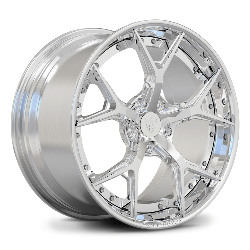 Custom forged 2-piece chrome wheel designed for C6 Corvette, featuring a modern multi-spoke pattern.