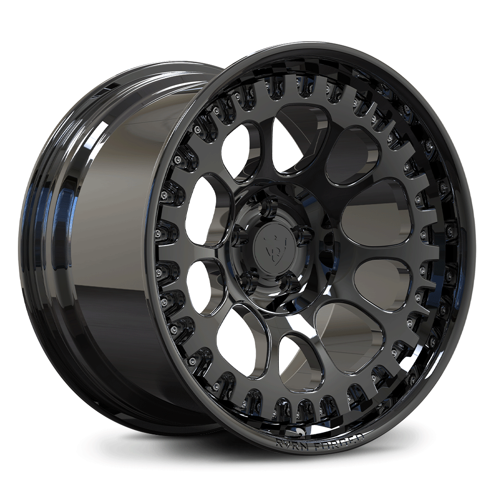 Custom forged black deep dish wheels for Ford Mustang GT, featuring a sleek and aggressive design.