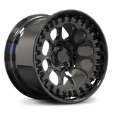 Custom forged black deep dish wheels for Ford Mustang GT, featuring a sleek and aggressive design.