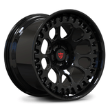 Custom forged 2-piece deep concave wheels in black, designed for Ford Mustang GT for a unique aggressive style.