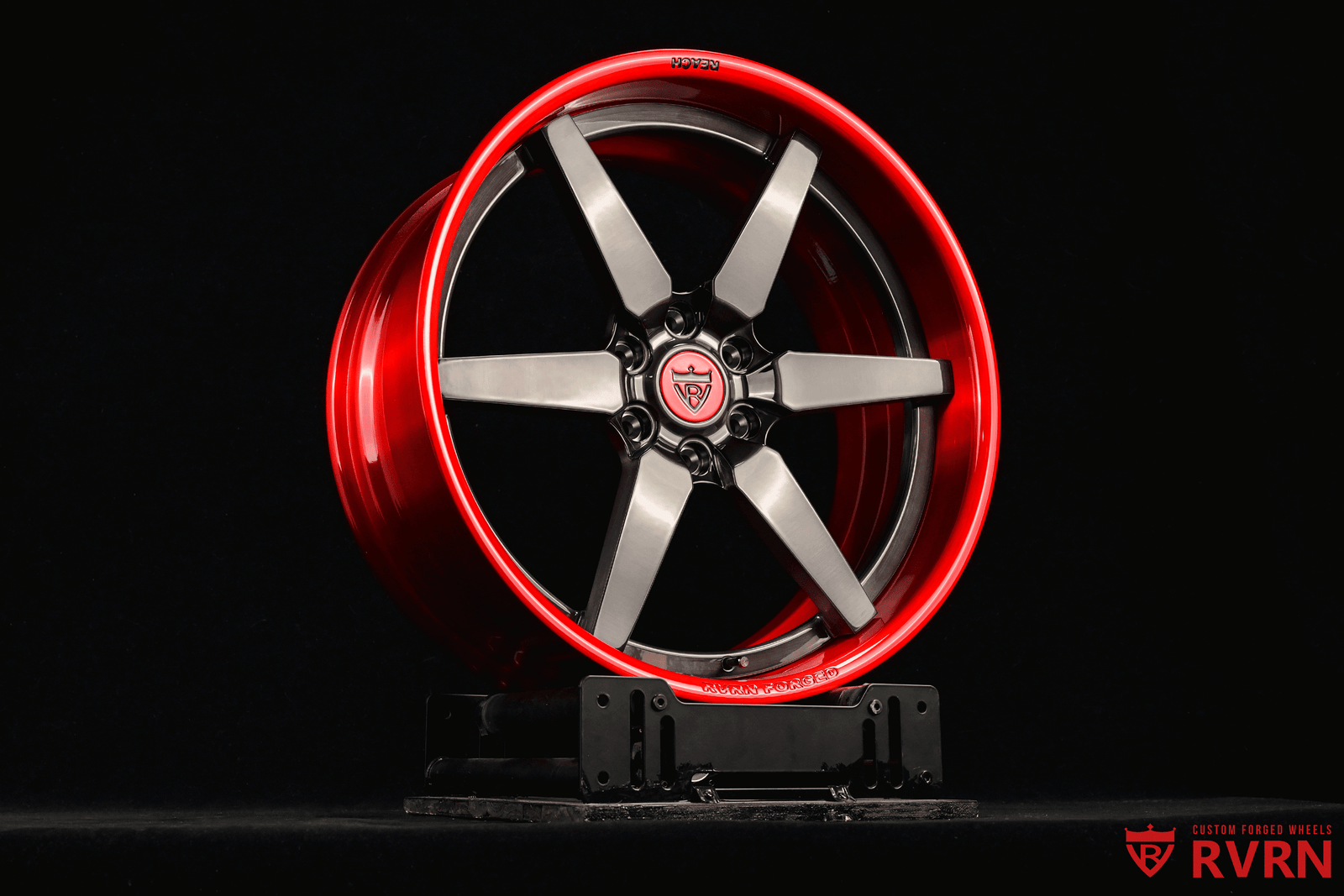 2018 Ford F150 custom wheels featuring red & black 6 spoke aluminum deep dish design.