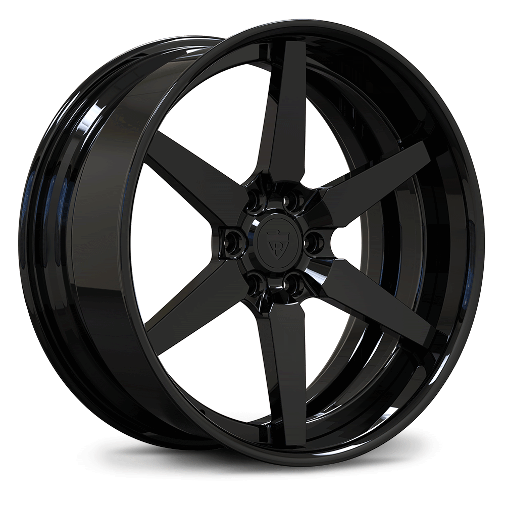 Custom forged 2-piece 6 spoke wheels RV-DF14 in sleek black finish for Ford F-150 performance trucks.
